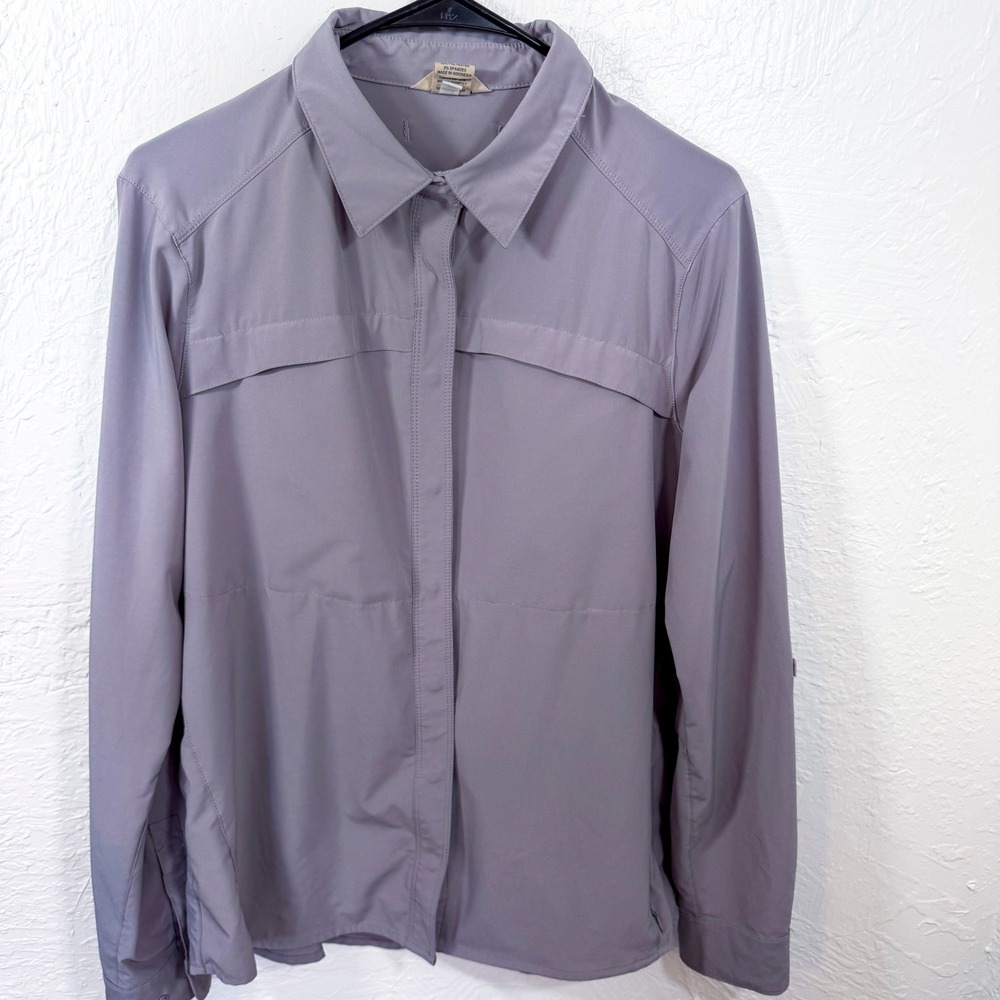 Duluth Trading Stretch Button Up Shirt Long Sleeve Travel Top Gray M